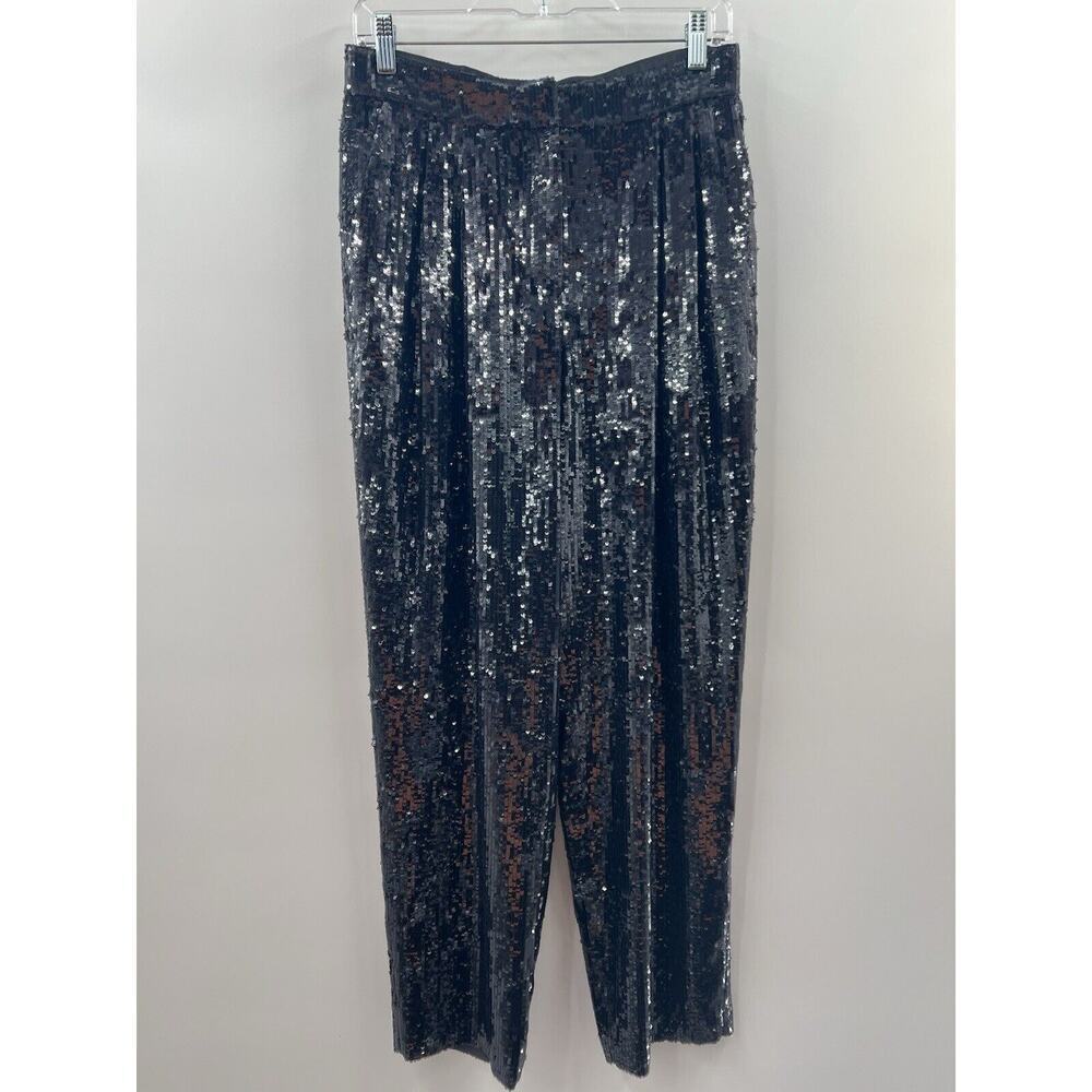 Lafayette 148 Womenâs Sequins Straight Leg Pleated Gray Pants Lined Small